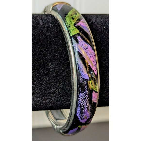Silver tone vintage 80’s bangle bracelet black purples green J17 - Picture 2 of 5